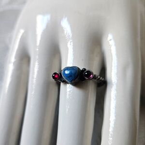 Vintage Signed PB Lapis Lazuli and Garnet Sterling Silver Ring Size 7
